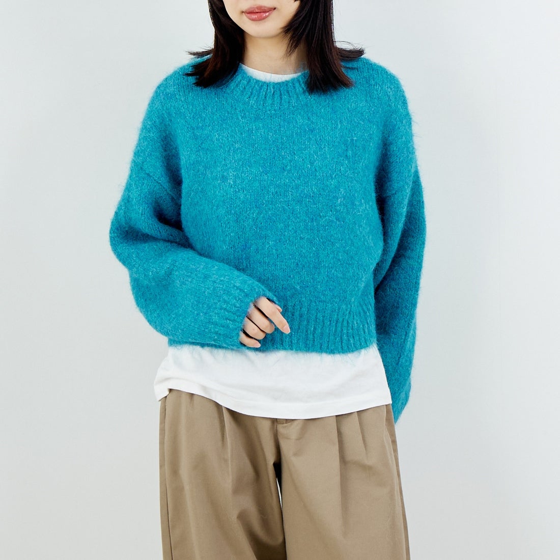 Jeans Factory Clothes [ジーンズファクトリークローズ] 3G ファーストレッチプルオーバー [11256537] 063 ﾌﾞﾙｰｸﾞ &&モデル身長：162cm 着用サイズ：F&&