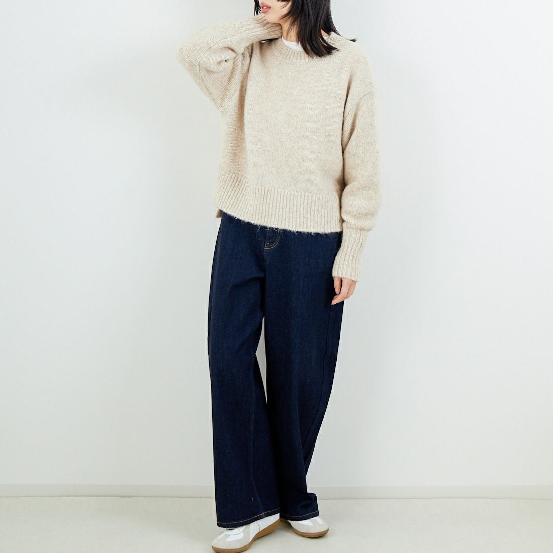 Jeans Factory Clothes [ジーンズファクトリークローズ] 5G ミックスファンシー天竺プルオーバー [11256552] 033 ﾍﾞｰｼﾞｭ &&モデル身長：162cm 着用サイズ：F&&