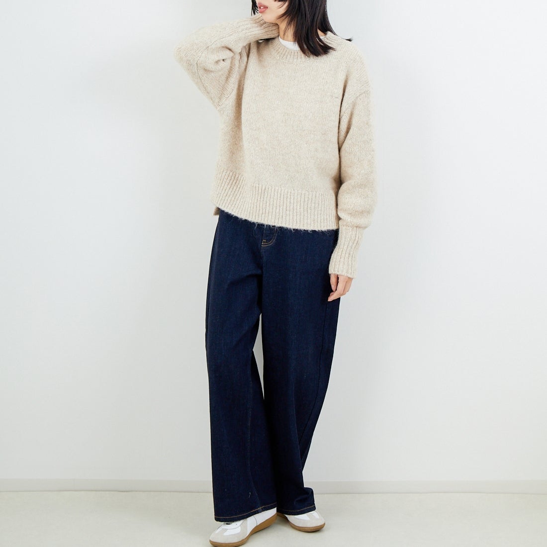 Jeans Factory Clothes [ジーンズファクトリークローズ] 5G ミックスファンシー天竺プルオーバー [11256552] 033 ﾍﾞｰｼﾞｭ &&モデル身長：162cm 着用サイズ：F&&