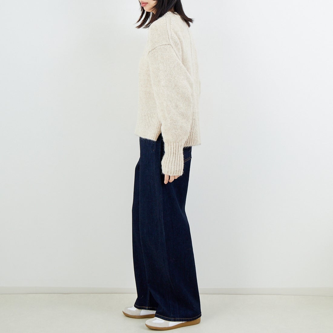 Jeans Factory Clothes [ジーンズファクトリークローズ] 5G ミックスファンシー天竺プルオーバー [11256552] 033 ﾍﾞｰｼﾞｭ &&モデル身長：162cm 着用サイズ：F&&