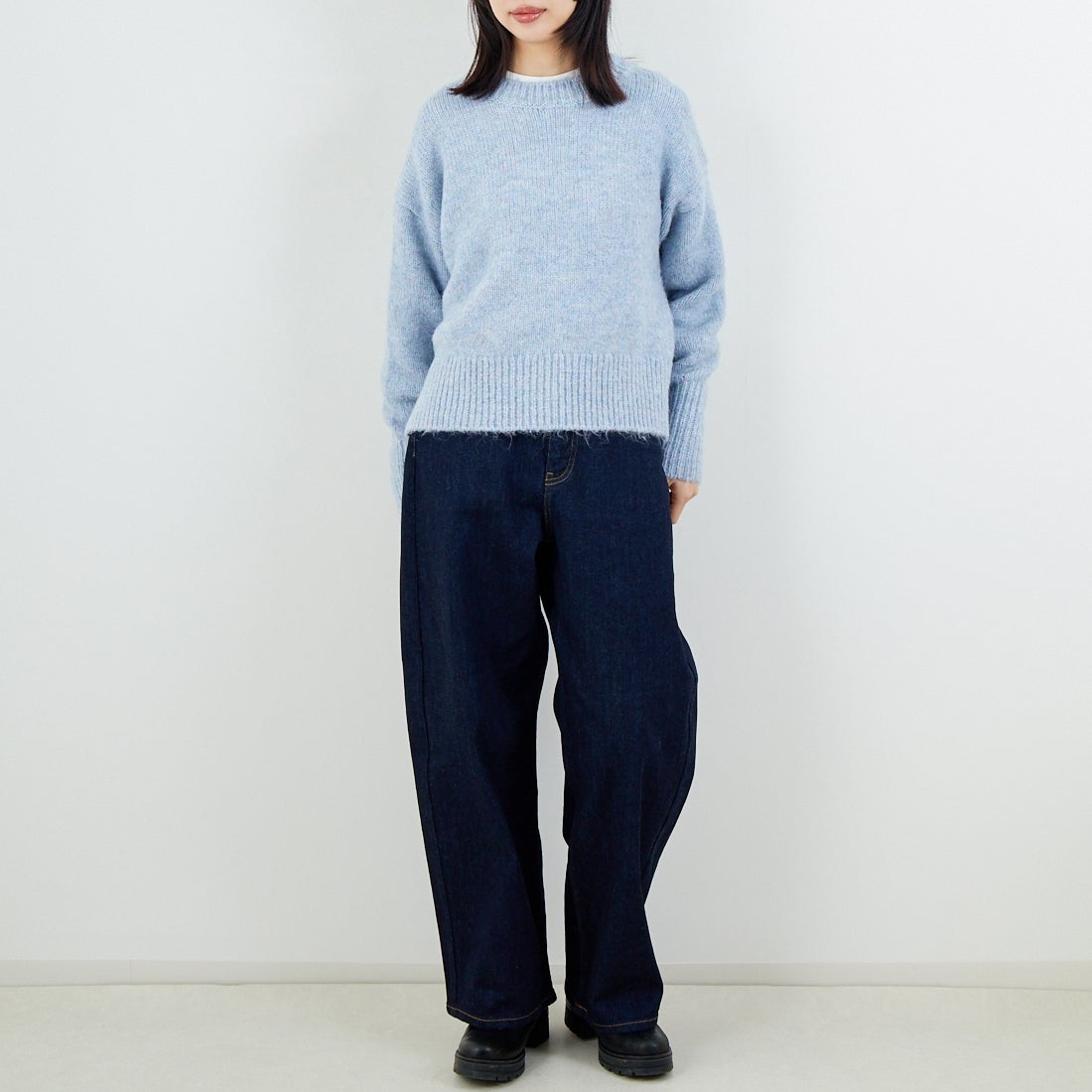 Jeans Factory Clothes [ジーンズファクトリークローズ] 5G ミックスファンシー天竺プルオーバー [11256552] 072 ﾍﾟｰﾙﾌﾞ &&モデル身長：162cm 着用サイズ：F&&