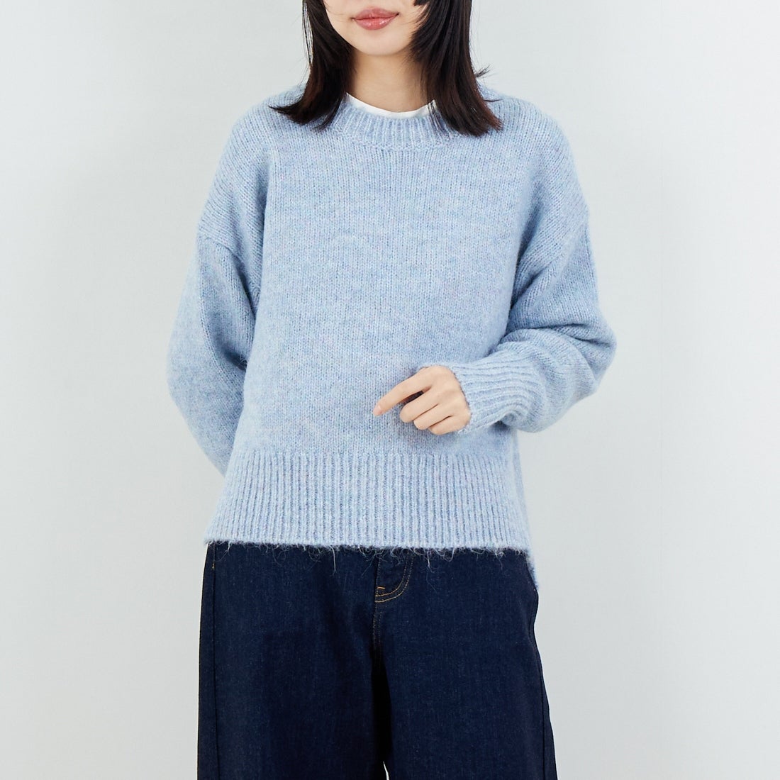 Jeans Factory Clothes [ジーンズファクトリークローズ] 5G ミックスファンシー天竺プルオーバー [11256552] 072 ﾍﾟｰﾙﾌﾞ &&モデル身長：162cm 着用サイズ：F&&