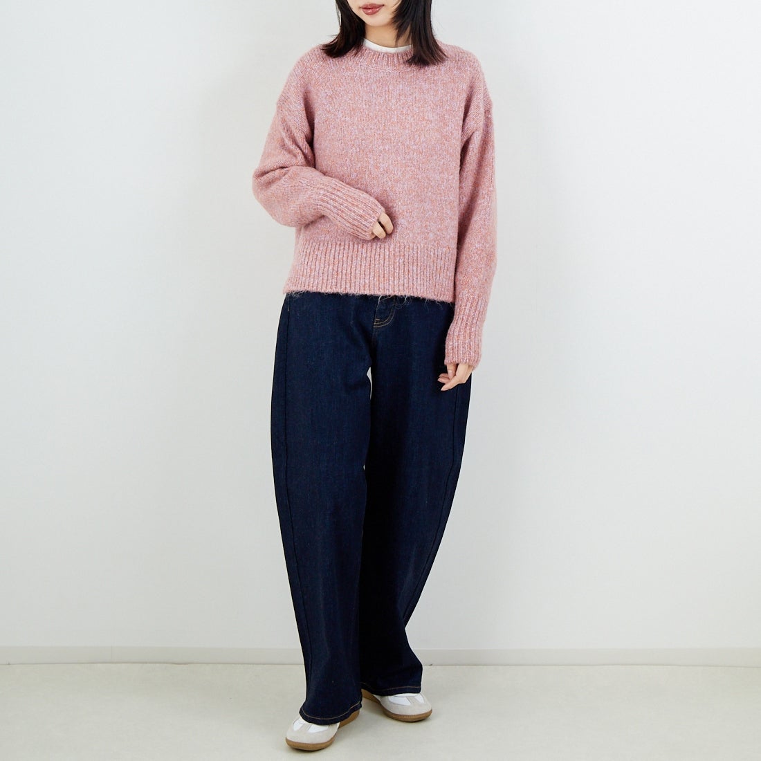 Jeans Factory Clothes [ジーンズファクトリークローズ] 5G ミックスファンシー天竺プルオーバー [11256552] 023 ﾗｲﾄｵﾚﾝ &&モデル身長：162cm 着用サイズ：F&&