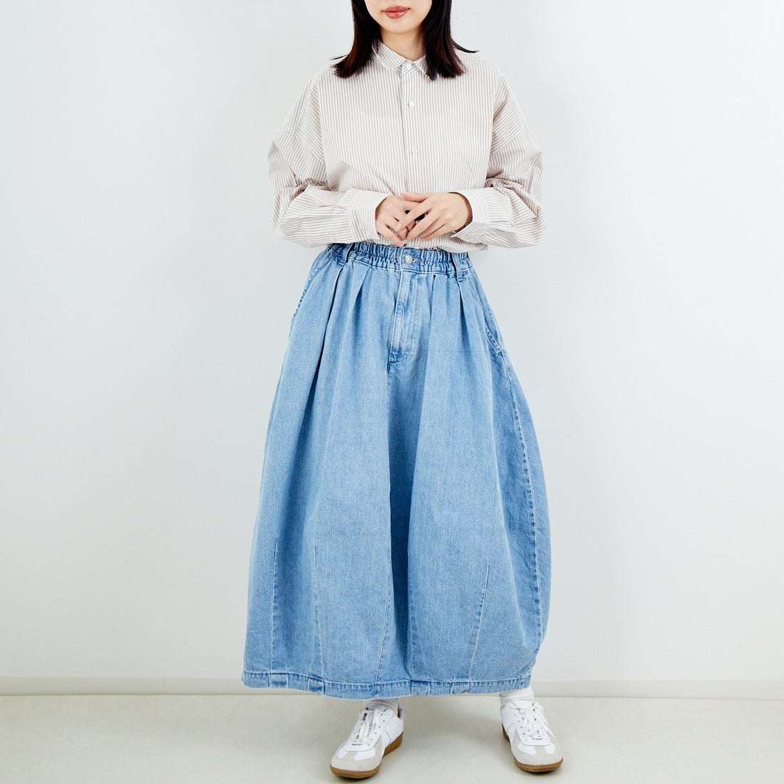 HARVESTY [ハーベスティ] デニムサーカススカート [A22504] 93 L.BLUE &&モデル身長：162cm 着用サイズ：1&&