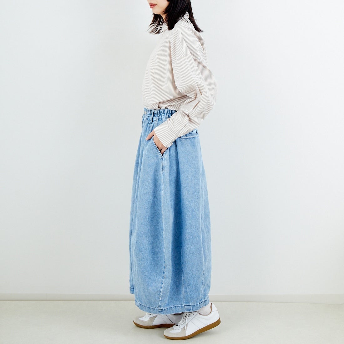 HARVESTY [ハーベスティ] デニムサーカススカート [A22504] 93 L.BLUE &&モデル身長：162cm 着用サイズ：1&&