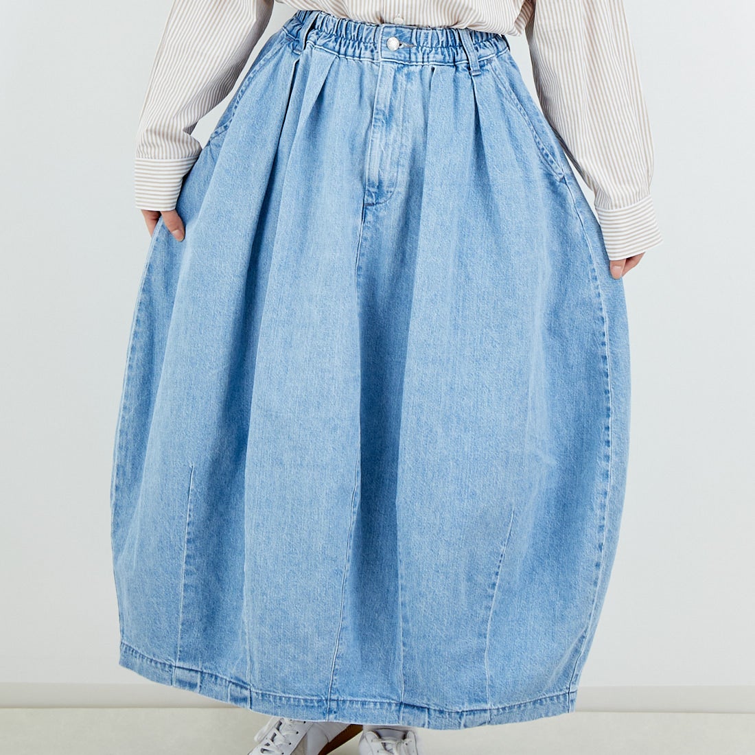 HARVESTY [ハーベスティ] デニムサーカススカート [A22504] 93 L.BLUE &&モデル身長：162cm 着用サイズ：1&&