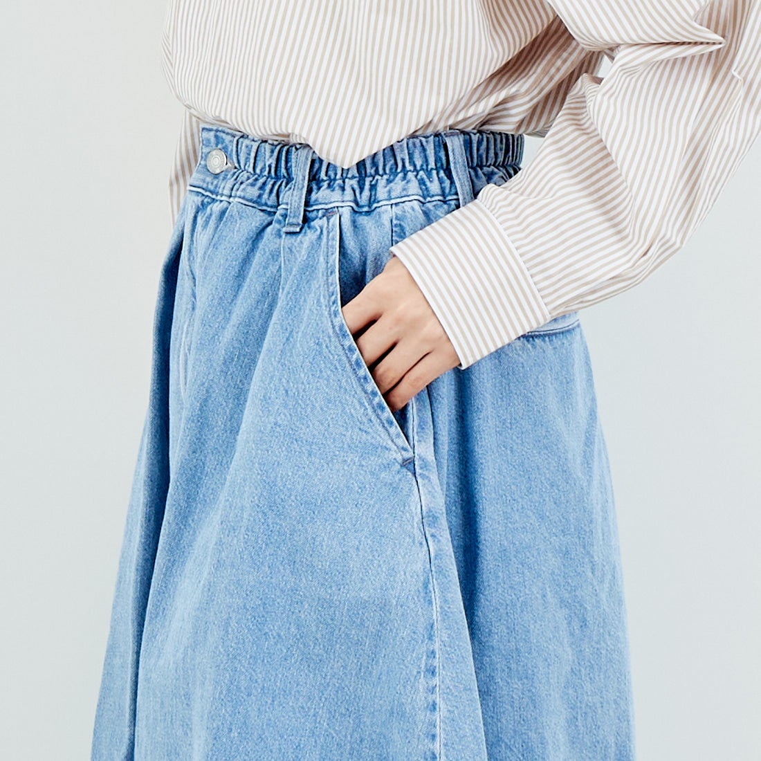 HARVESTY [ハーベスティ] デニムサーカススカート [A22504] 93 L.BLUE &&モデル身長：162cm 着用サイズ：1&&