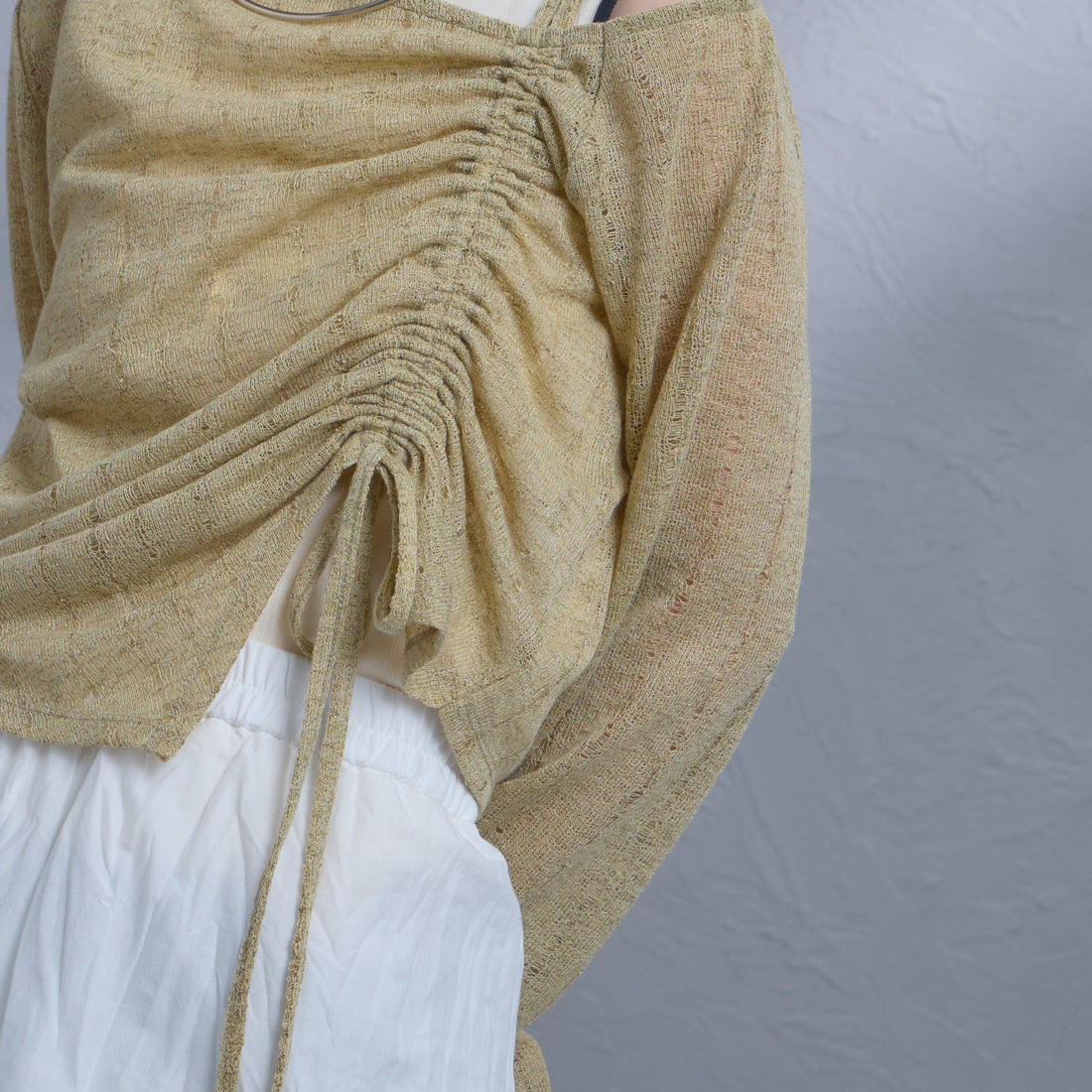 nenom [ネノム] ワンオフショルダー ギャザーリボンTシャツ [NE26312004] 37 MINT &&モデル身長：150cm 着用サイズ：F&&