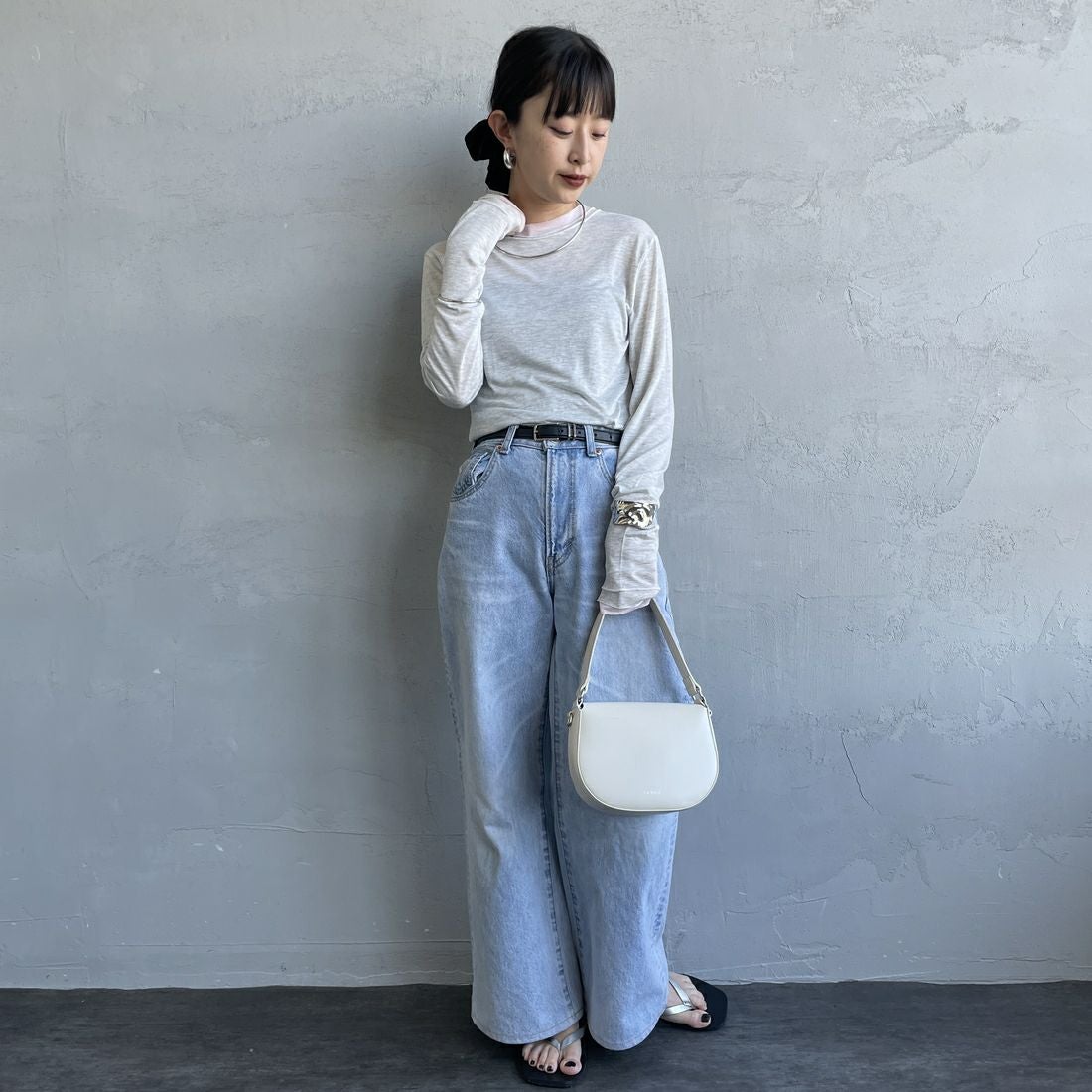 nenom [ネノム] シアーレイヤードロンT [NE26312002] 20 OAT/PNK &&モデル身長：150cm 着用サイズ：F&&