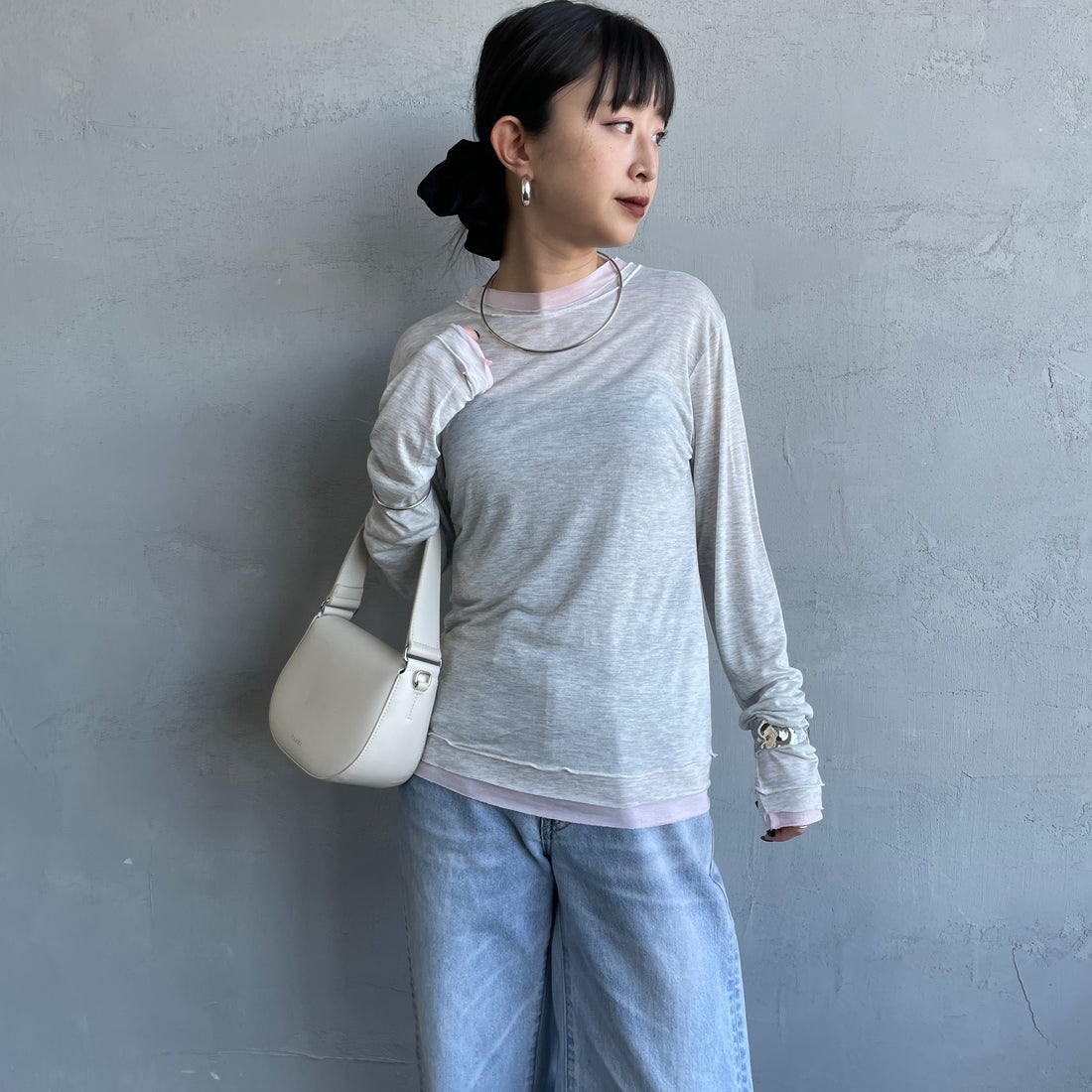 nenom [ネノム] シアーレイヤードロンT [NE26312002] 20 OAT/PNK &&モデル身長：150cm 着用サイズ：F&&