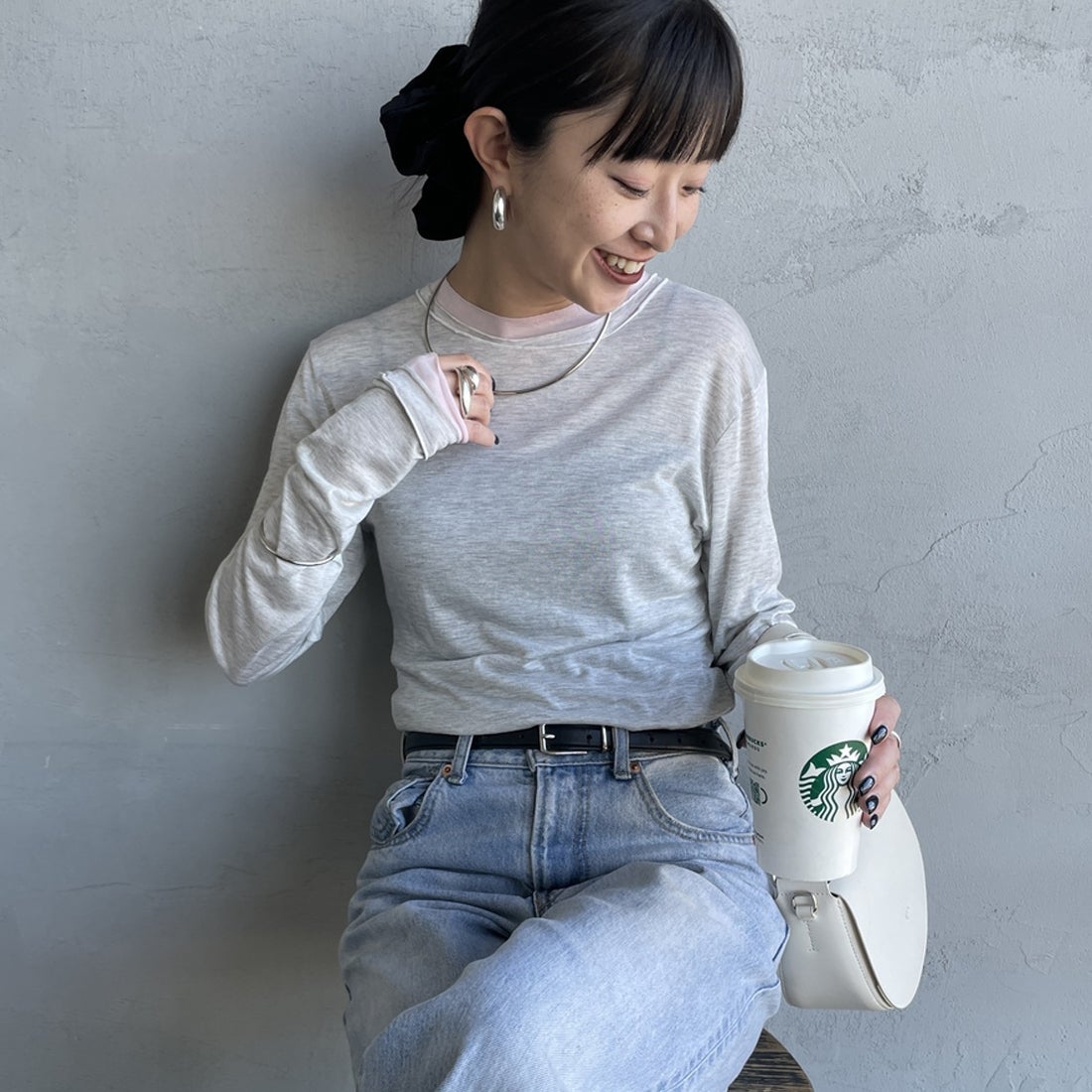 nenom [ネノム] シアーレイヤードロンT [NE26312002] 20 OAT/PNK &&モデル身長：150cm 着用サイズ：F&&