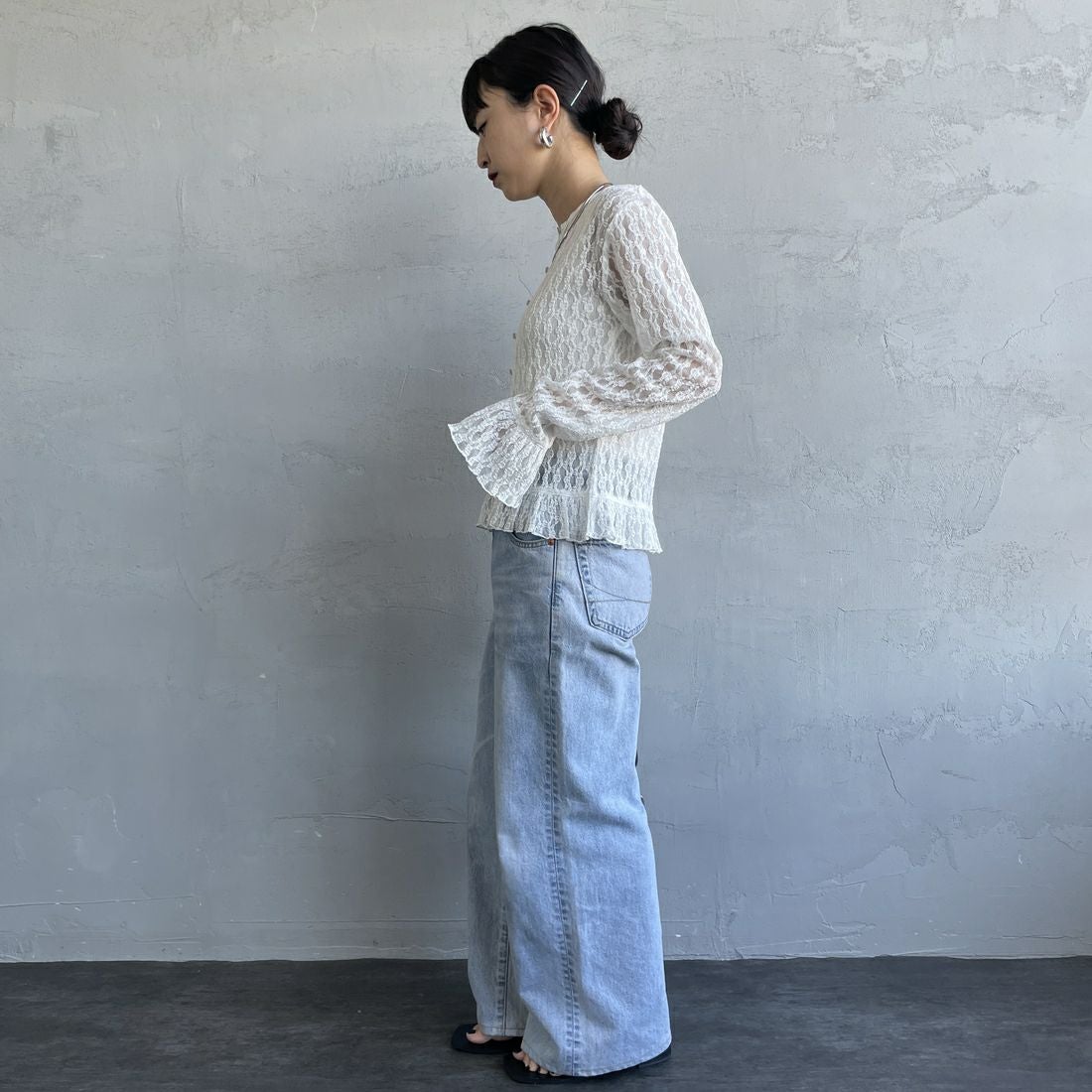 nenom [ネノム] マルチWAY レースペプラムカーディガン [NE26312001] 02 OFF &&モデル身長：150cm 着用サイズ：F&&