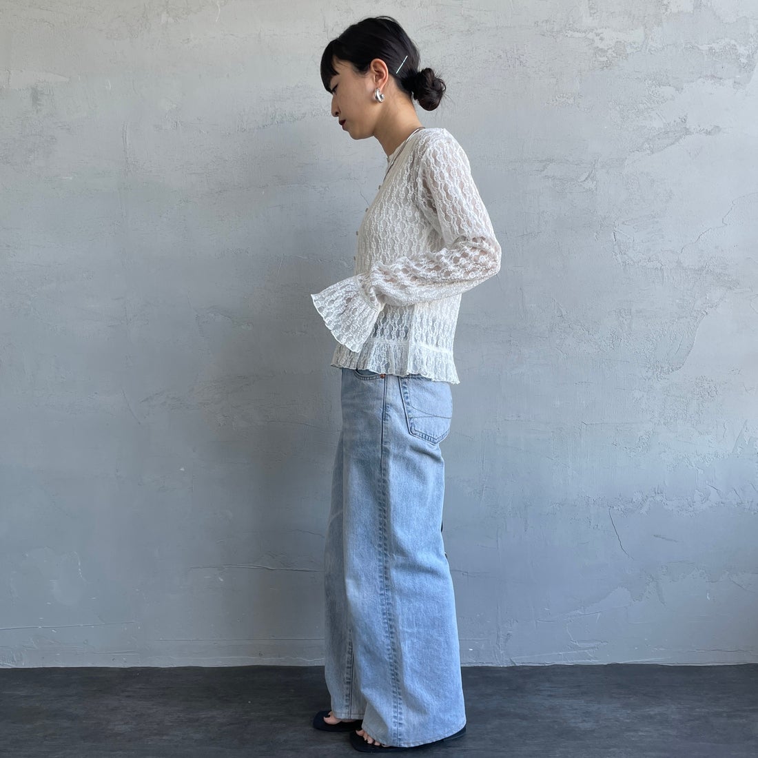 nenom [ネノム] マルチWAY レースペプラムカーディガン [NE26312001] 02 OFF &&モデル身長：150cm 着用サイズ：F&&