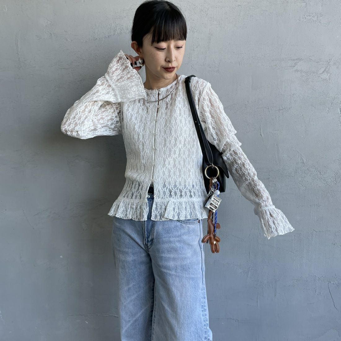 nenom [ネノム] マルチWAY レースペプラムカーディガン [NE26312001] 02 OFF &&モデル身長：150cm 着用サイズ：F&&