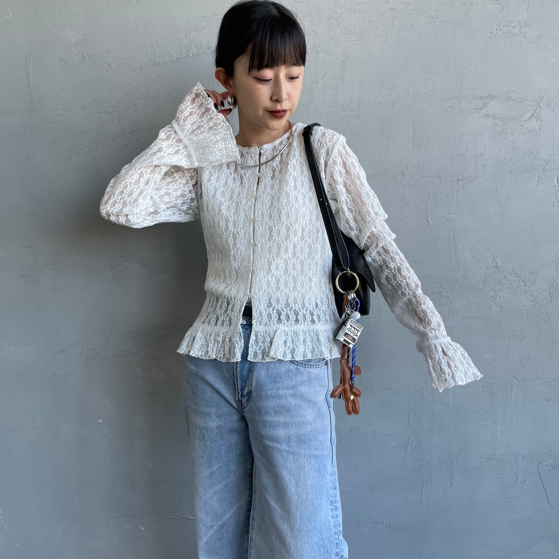 nenom [ネノム] マルチWAY レースペプラムカーディガン [NE26312001] 02 OFF &&モデル身長：150cm 着用サイズ：F&&