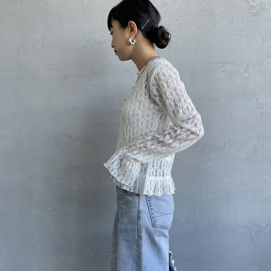 nenom [ネノム] マルチWAY レースペプラムカーディガン [NE26312001] 02 OFF &&モデル身長：150cm 着用サイズ：F&&