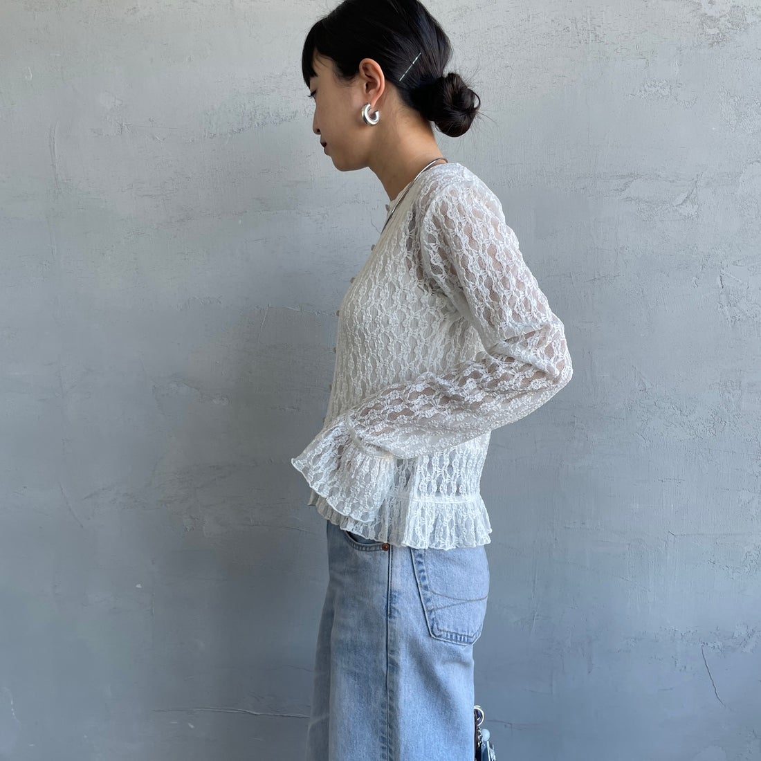 nenom [ネノム] マルチWAY レースペプラムカーディガン [NE26312001] 02 OFF &&モデル身長：150cm 着用サイズ：F&&