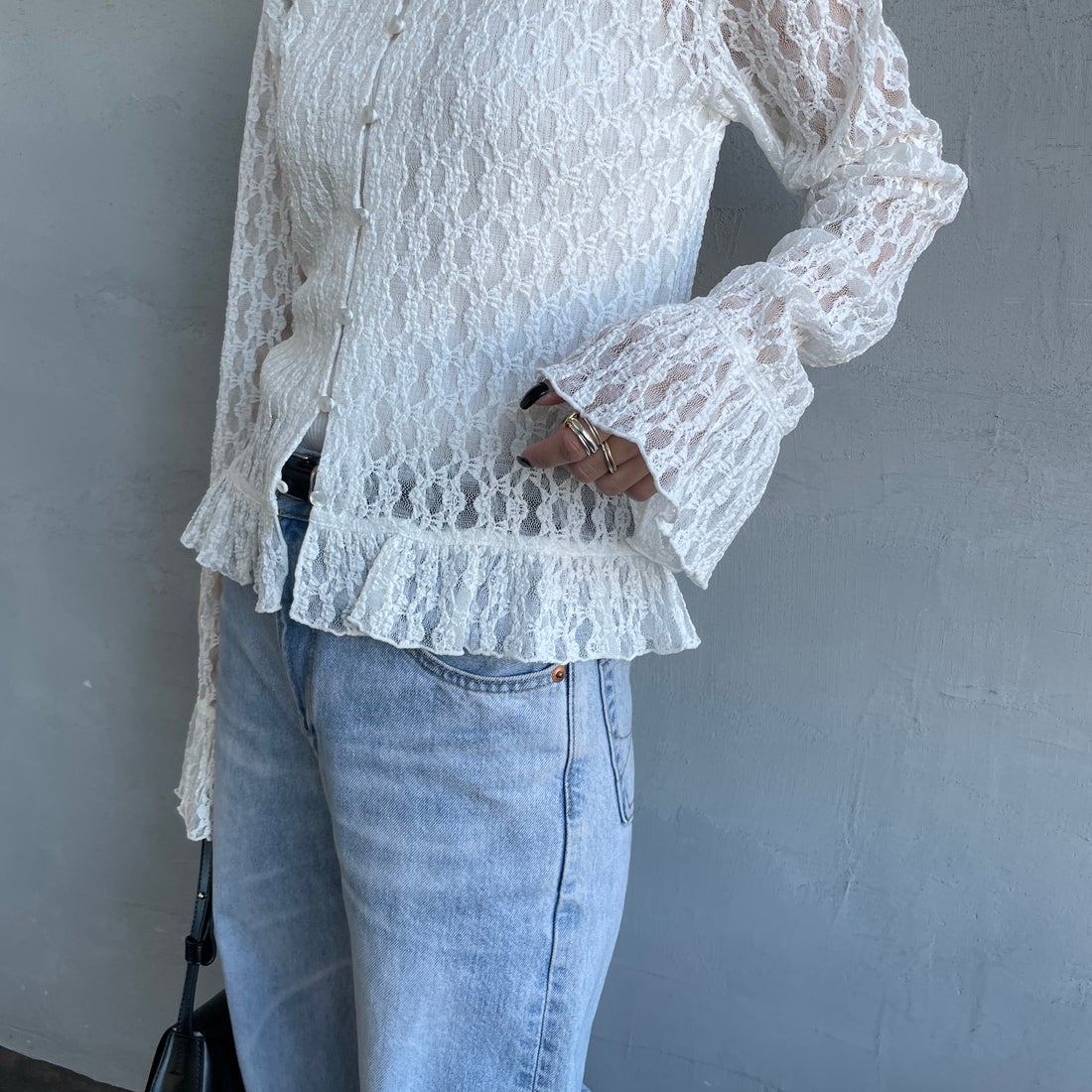 nenom [ネノム] マルチWAY レースペプラムカーディガン [NE26312001] 02 OFF &&モデル身長：150cm 着用サイズ：F&&