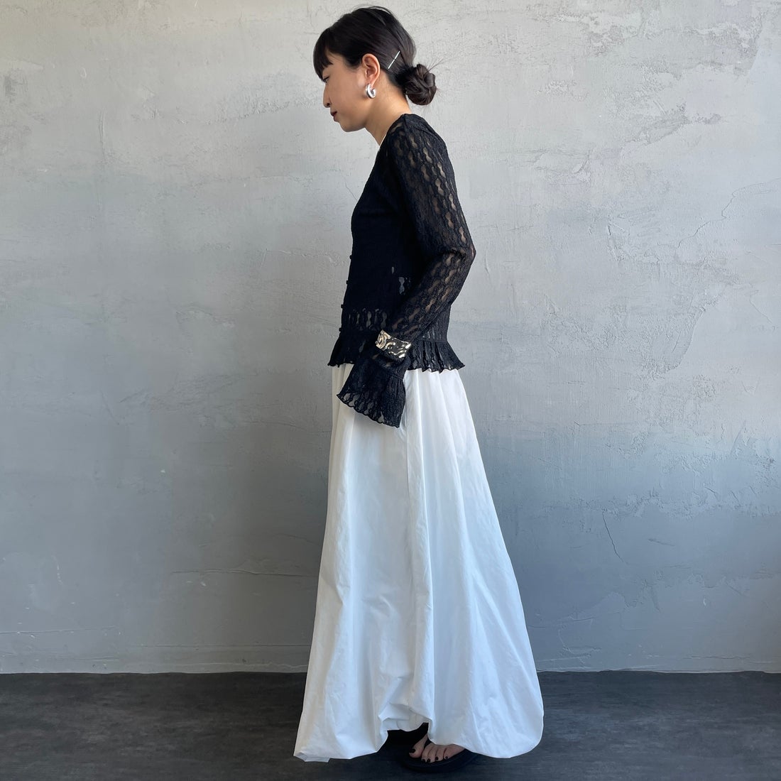 nenom [ネノム] マルチWAY レースペプラムカーディガン [NE26312001] 09 BLACK &&モデル身長：150cm 着用サイズ：F&&