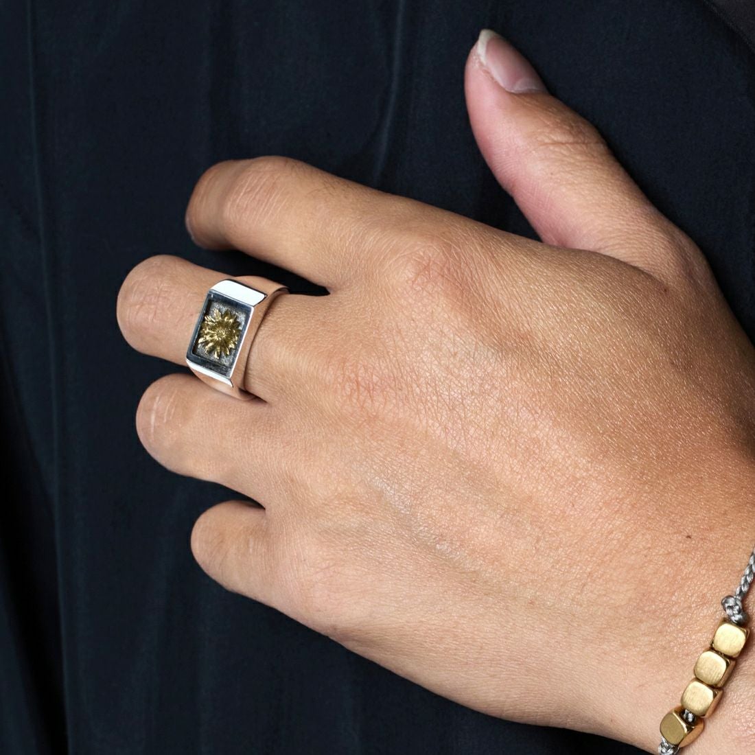 XOLO JEWELRY [ショロジュエリー] シグネットリング ゴールドフラワー [XOR125] SILVER