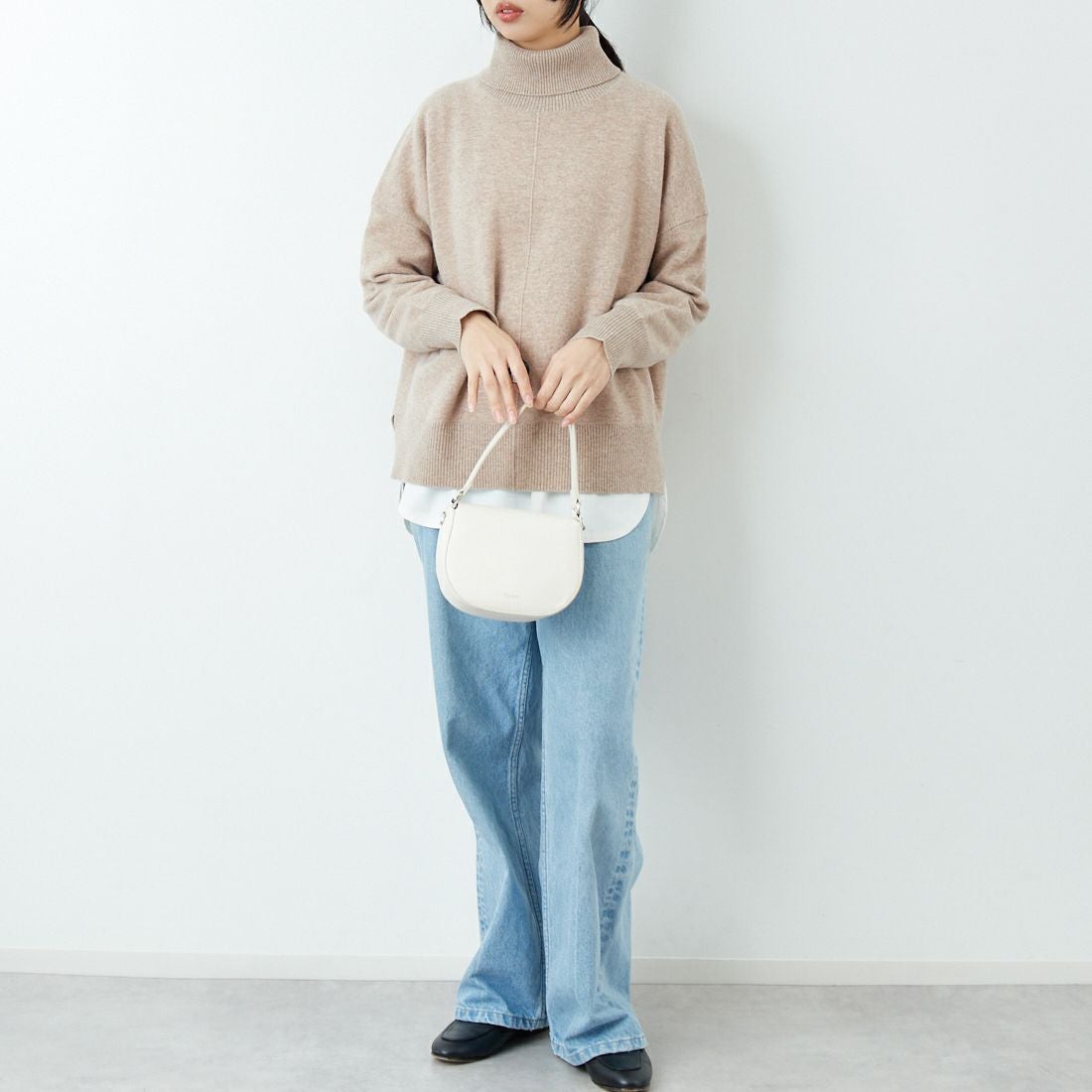 Jeans Factory Clothes [ジーンズファクトリークローズ] 12G メリノウールオフタートルネックニット [11256554] 033 ﾍﾞｰｼﾞｭ &&モデル身長：162cm 着用サイズ：F&&