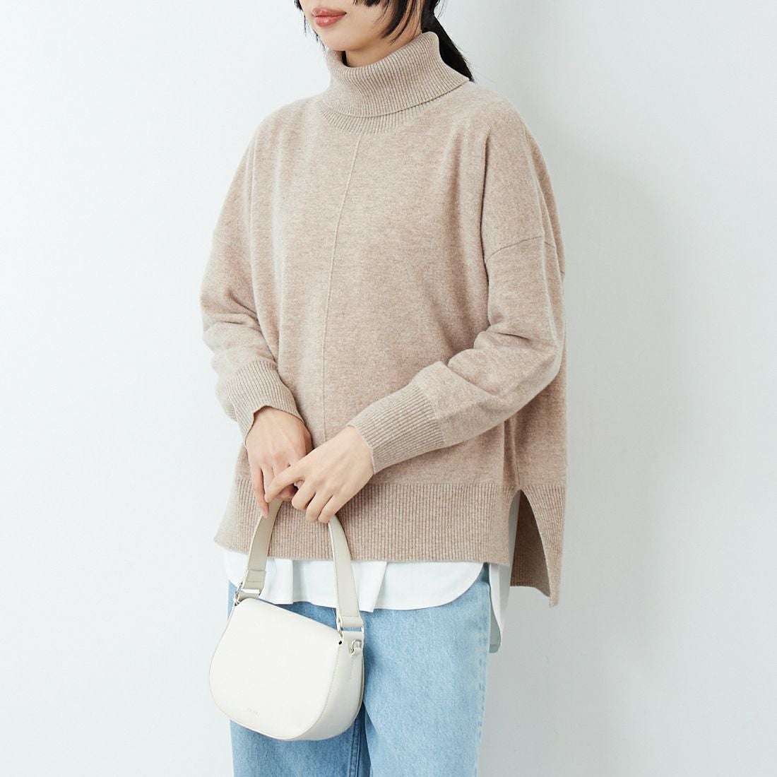 Jeans Factory Clothes [ジーンズファクトリークローズ] 12G メリノウールオフタートルネックニット [11256554] 033 ﾍﾞｰｼﾞｭ &&モデル身長：162cm 着用サイズ：F&&