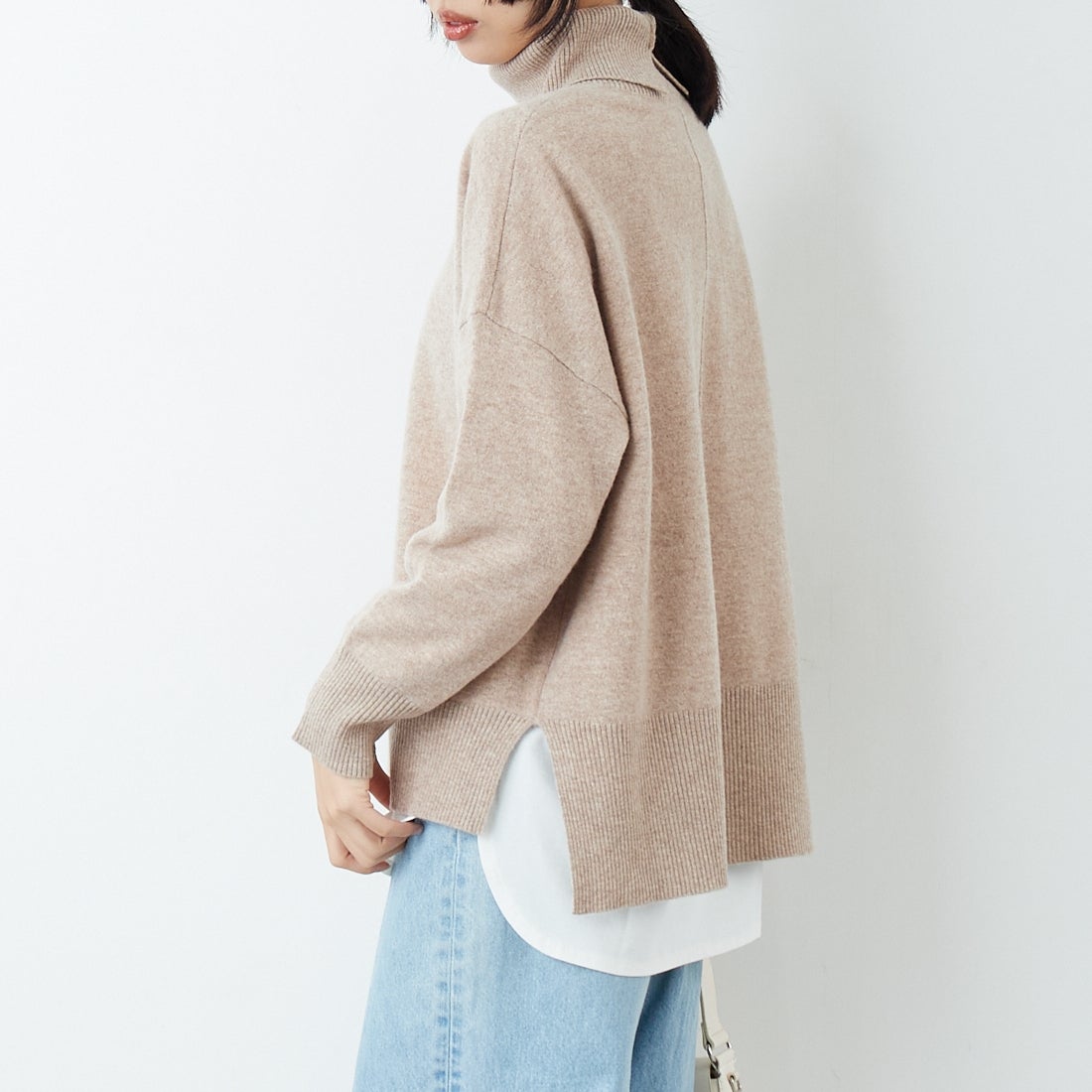 Jeans Factory Clothes [ジーンズファクトリークローズ] 12G メリノウールオフタートルネックニット [11256554] 033 ﾍﾞｰｼﾞｭ &&モデル身長：162cm 着用サイズ：F&&