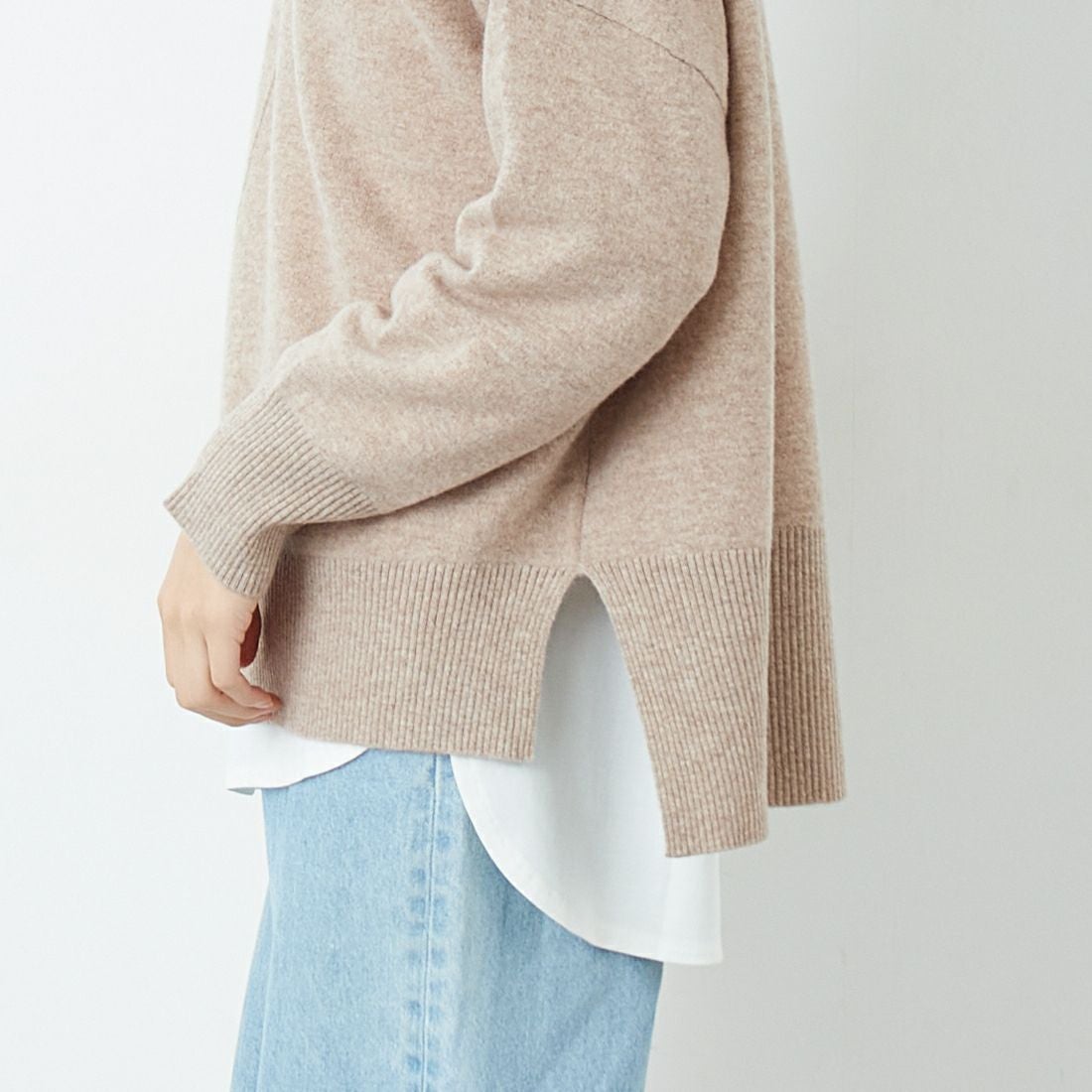 Jeans Factory Clothes [ジーンズファクトリークローズ] 12G メリノウールオフタートルネックニット [11256554] 033 ﾍﾞｰｼﾞｭ &&モデル身長：162cm 着用サイズ：F&&