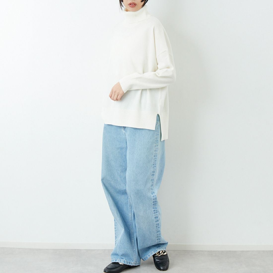 Jeans Factory Clothes [ジーンズファクトリークローズ] 12G メリノウールオフタートルネックニット [11256554] 031 ｵﾌ &&モデル身長：162cm 着用サイズ：F&&