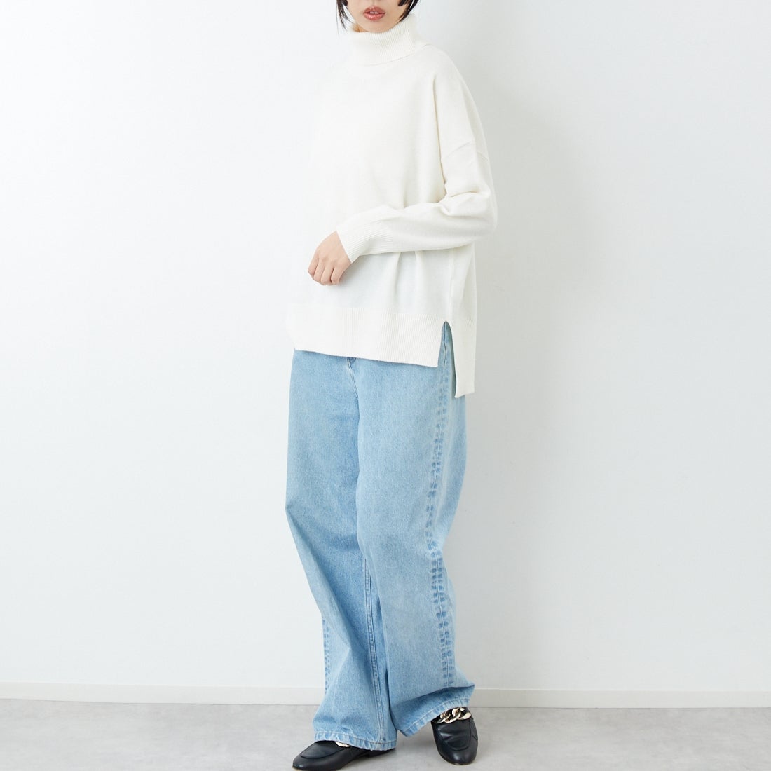 Jeans Factory Clothes [ジーンズファクトリークローズ] 12G メリノウールオフタートルネックニット [11256554] 031 ｵﾌ &&モデル身長：162cm 着用サイズ：F&&