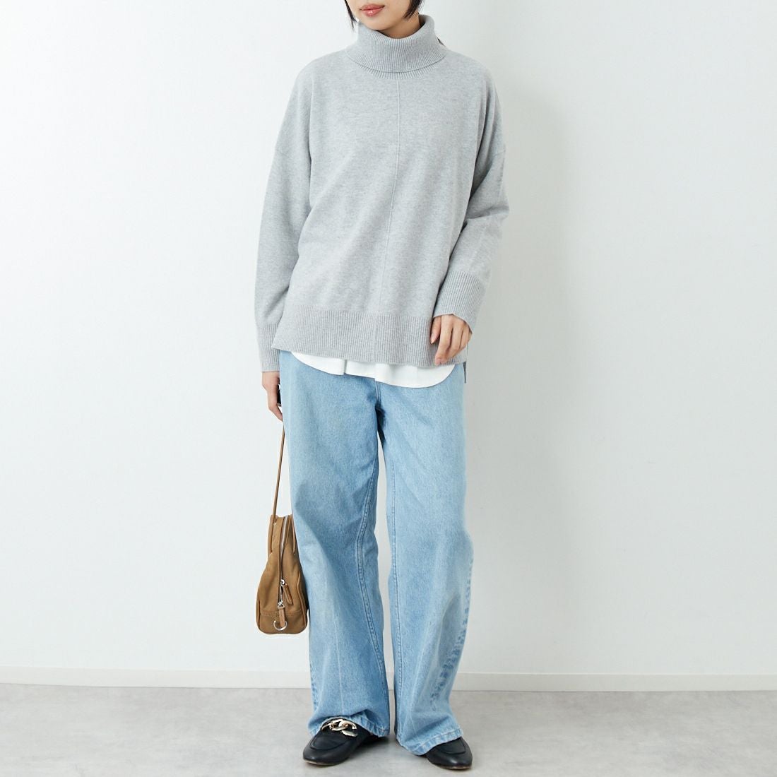 Jeans Factory Clothes [ジーンズファクトリークローズ] 12G メリノウールオフタートルネックニット [11256554] 001 Sｸﾞﾚｰ &&モデル身長：162cm 着用サイズ：F&&