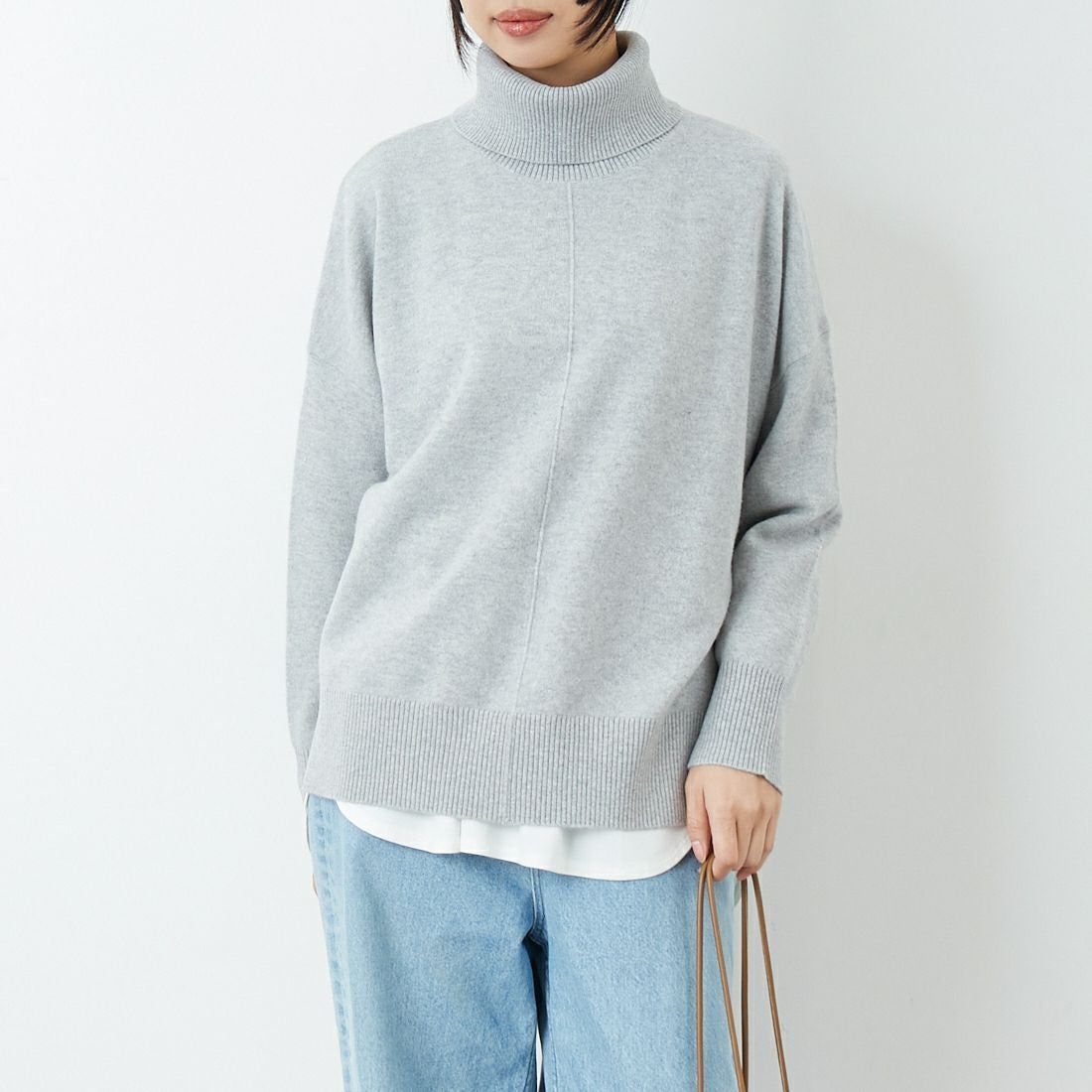 Jeans Factory Clothes [ジーンズファクトリークローズ] 12G メリノウールオフタートルネックニット [11256554] 001 Sｸﾞﾚｰ &&モデル身長：162cm 着用サイズ：F&&