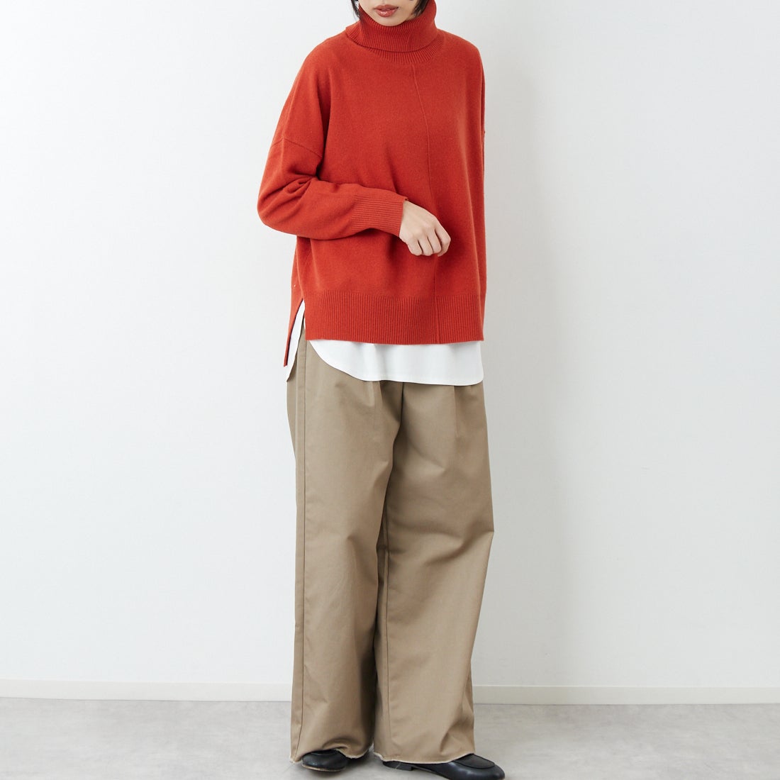 Jeans Factory Clothes [ジーンズファクトリークローズ] 12G メリノウールオフタートルネックニット [11256554] 010 ﾚｯﾄﾞ &&モデル身長：162cm 着用サイズ：F&&