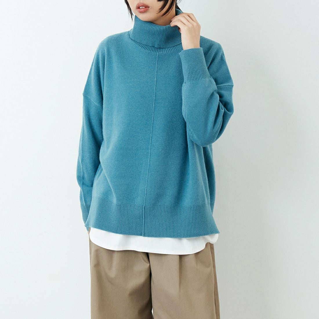 Jeans Factory Clothes [ジーンズファクトリークローズ] 12G メリノウールオフタートルネックニット [11256554] 070 ﾌﾞﾙｰ &&モデル身長：162cm 着用サイズ：F&&