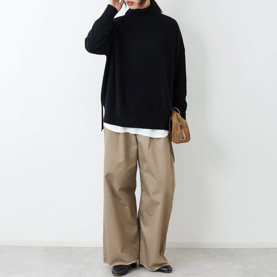 Jeans Factory Clothes [ジーンズファクトリークローズ] 12G メリノウールオフタートルネックニット [11256554] 004 ﾌﾞﾗｯｸ &&モデル身長：162cm 着用サイズ：F&&