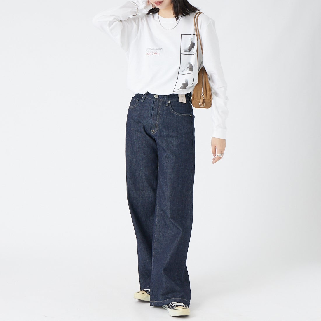 SOMETHING [サムシング] LISA NOUVEAU WIDE/ワイドデニムパンツ [STG10] 00 ONEWASH &&モデル身長：162cm 着用サイズ：XS&&