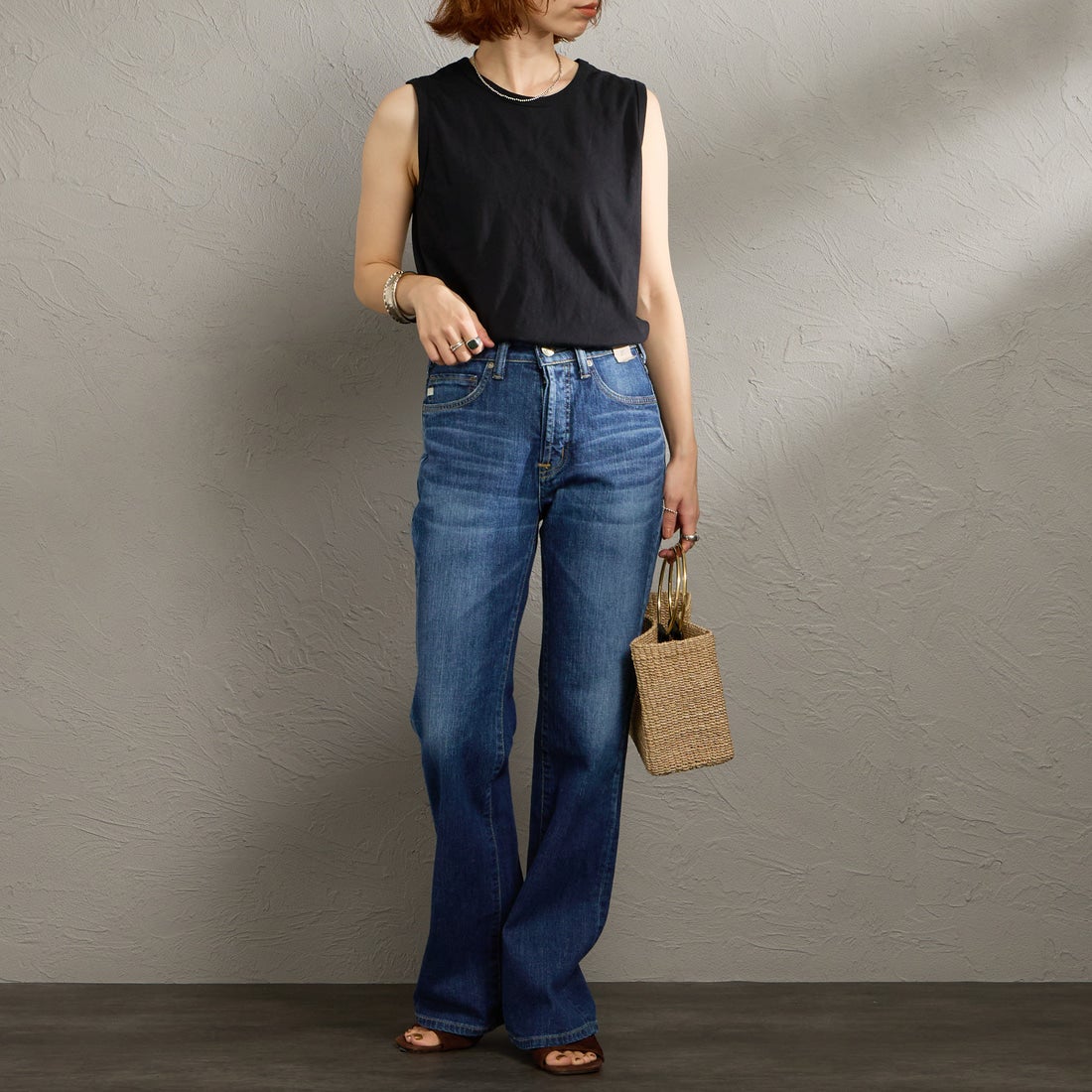 SOMETHING [サムシング] LISA NOUVEAU FLARE/フレアデニムパンツ [STG11] 36 M.DARK &&モデル身長：158cm 着用サイズ：27&&