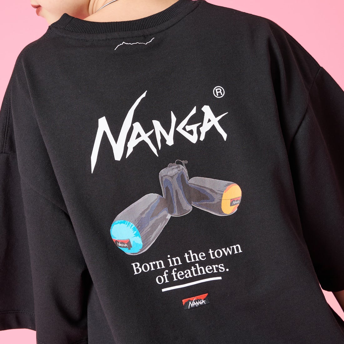JEANSFACTORY × NANGA [ジーンズファクトリー × ナンガ] 別注 ルーズフィット NEBUKUROバックプリント ドローコードTシャツ [NW26SS-JF8] BLACK