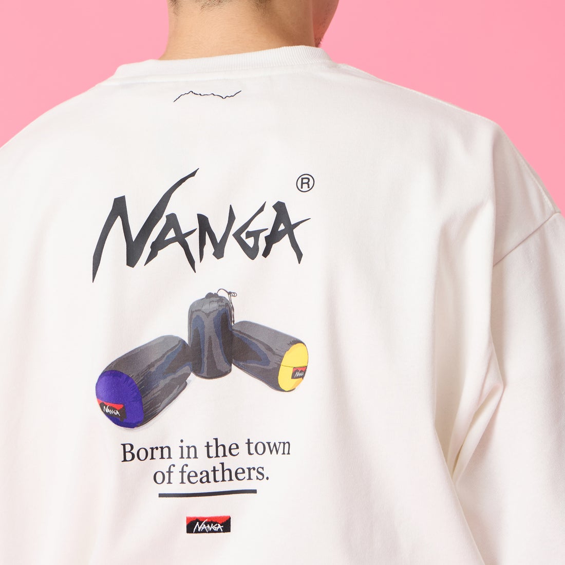 JEANSFACTORY × NANGA [ジーンズファクトリー × ナンガ] 別注 ルーズフィット NEBUKUROバックプリント ドローコードTシャツ [NW26SS-JF8] WHITE