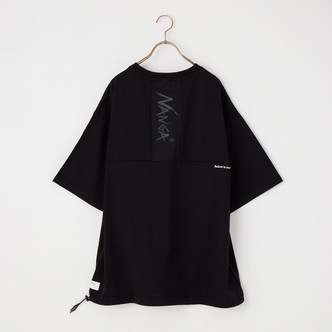 JEANSFACTORY × NANGA [ジーンズファクトリー × ナンガ] 別注 ルーズフィット メッシュ切替え ドローコードTシャツ [NW26SS-JF7] BLACK