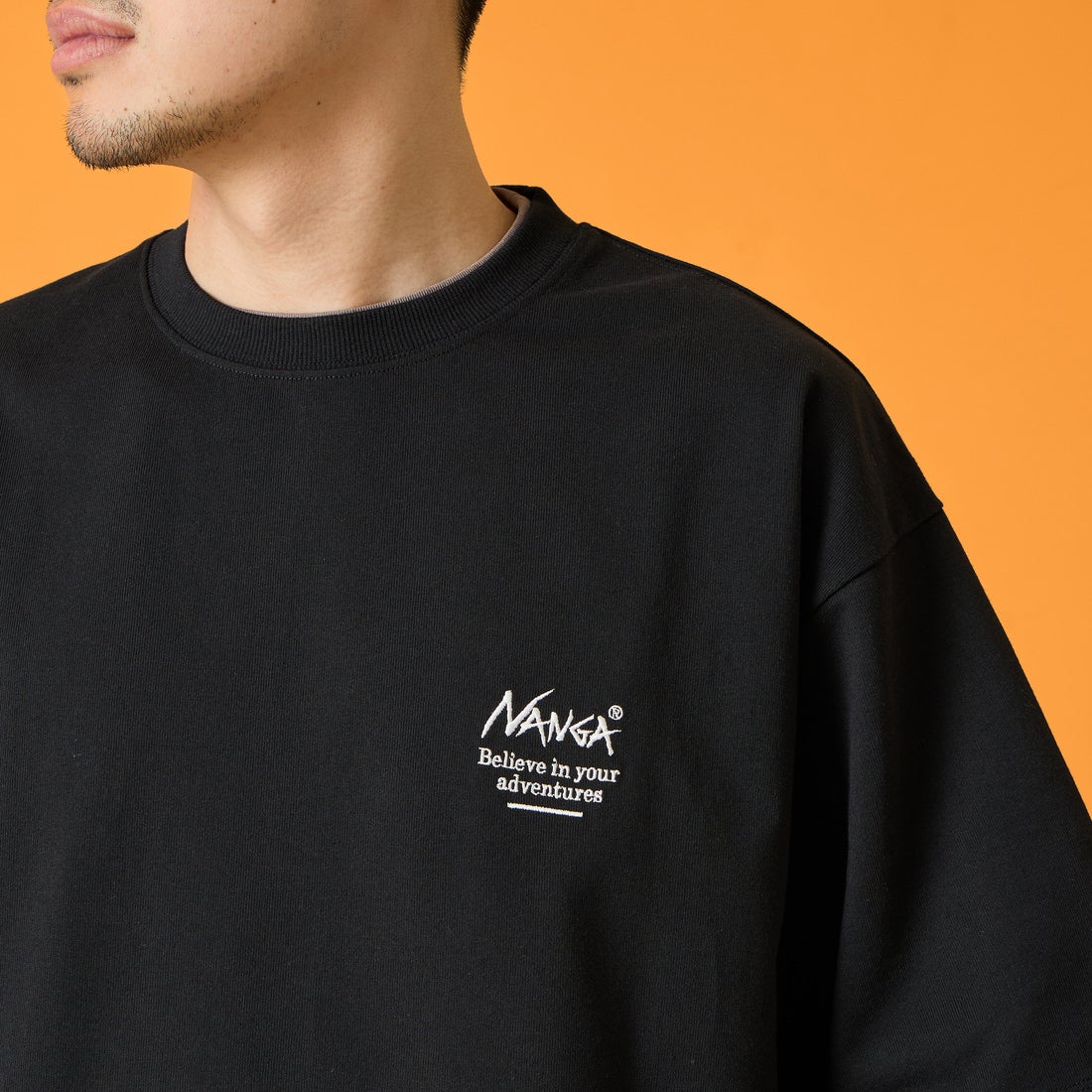 JEANSFACTORY × NANGA [ジーンズファクトリー × ナンガ] 別注 ルーズフィット スクエアロゴバックプリント ドローコードTシャツ [NW26SS-JF6] BLACK