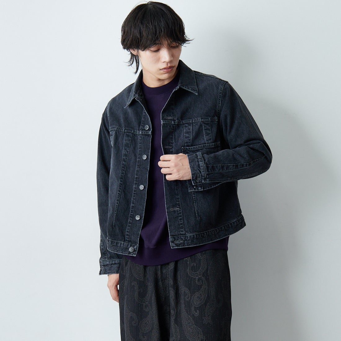 Needles [ニードルズ] 12ozデニム ダーツジーンジャケット [SX199] B BLACK &&モデル身長：179cm 着用サイズ：M&&