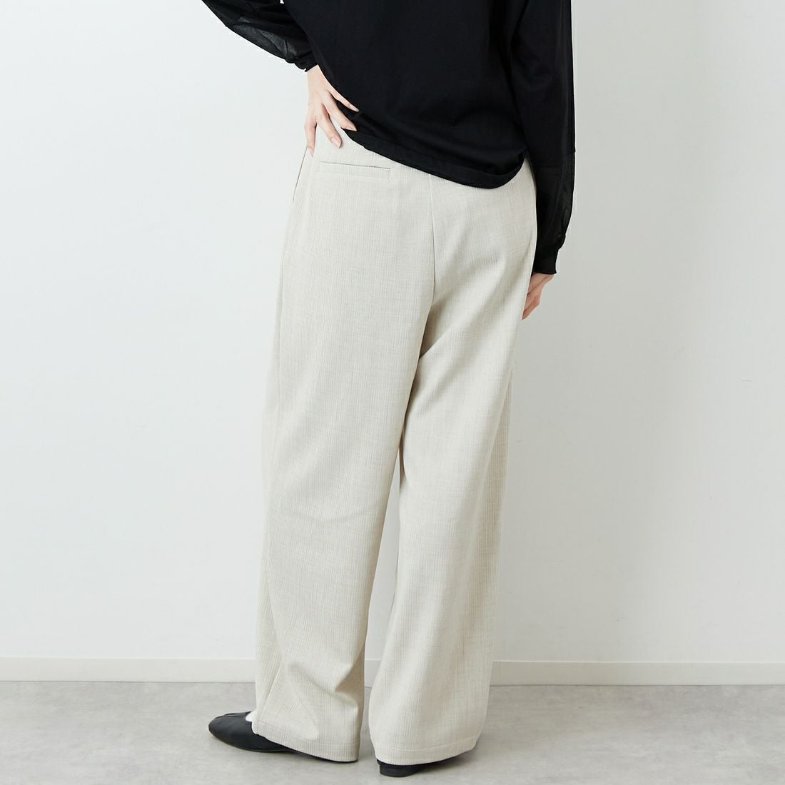 RIM.ARK [リムアーク] ドビーストライプ ダブルタックパンツ [460JSL31-0171] L/BEG &&モデル身長：162cm 着用サイズ：36&&