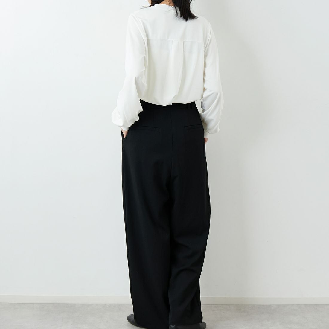 RIM.ARK [リムアーク] ドビーストライプ ダブルタックパンツ [460JSL31-0171] BLK &&モデル身長：162cm 着用サイズ：36&&