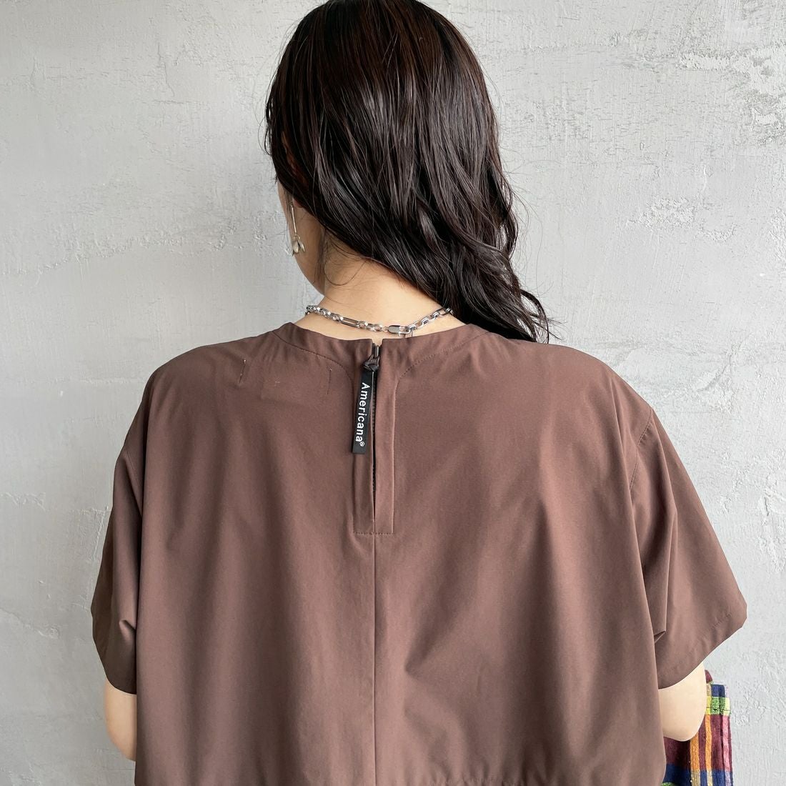 Americana × JEANS FACTORY [アメリカーナ × ジーンズファクトリー] 別注 4WAYストレッチ ウエストギャザー マキシ丈ワンピース [ASO-S-849-JF] ﾌﾞﾗｳﾝ &&モデル身長：160cm 着用サイズ：ONE SIZE&&