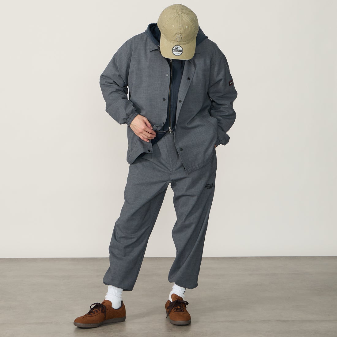 Marmot [マーモット] 別注 メリノウール コーチジャケット [MTSS26MJK330IN-JF] GRAY &&モデル身長：168cm 着用サイズ：L&&