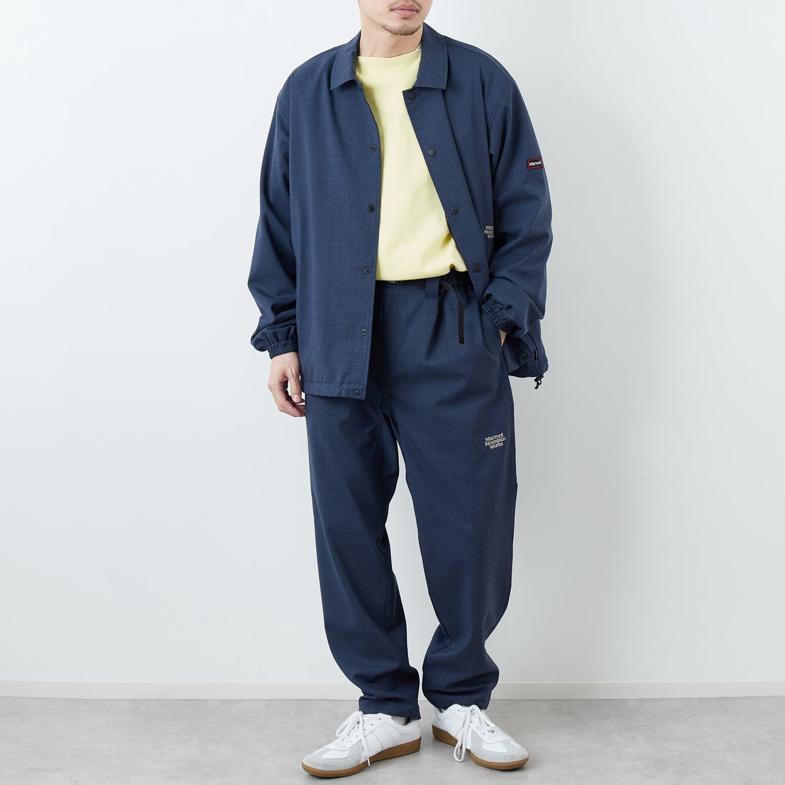 Marmot [マーモット] 別注 メリノウール コーチジャケット [MTSS26MJK330IN-JF] NAVY &&モデル身長：168cm 着用サイズ：L&&