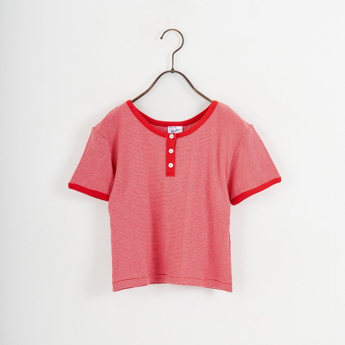 Robert P.Miller [ロバートピーミラー] 別注 クロップド丈 ボーダーヘンリーネックTシャツ [RM261-2265IN-JF] CHERRY