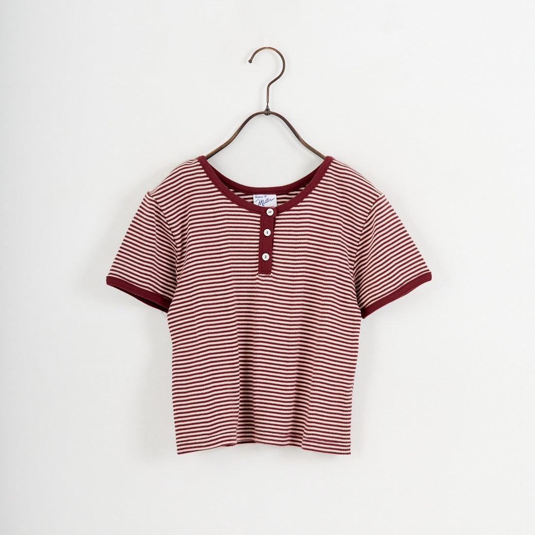 Robert P.Miller [ロバートピーミラー] 別注 クロップド丈 ボーダーヘンリーネックTシャツ [RM261-2265IN-JF] CLAY