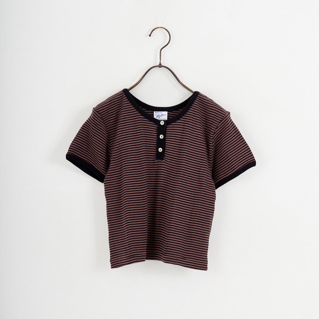 Robert P.Miller [ロバートピーミラー] 別注 クロップド丈 ボーダーヘンリーネックTシャツ [RM261-2265IN-JF] BROWN